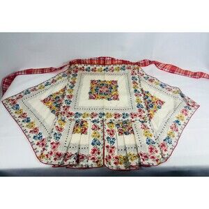 Vintage Handmade Hankerchief Apron Floral Plaid